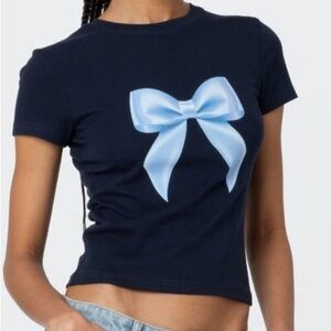 Edikted Navy Blue Babydoll Bow Tee
